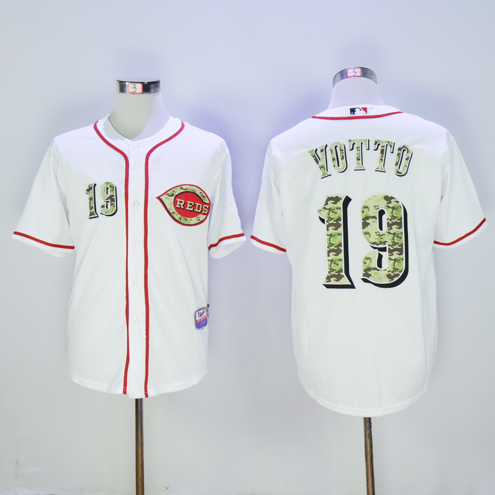 Men MLB Cincinnati Reds 19 Votto white Camo Letters jerseys
